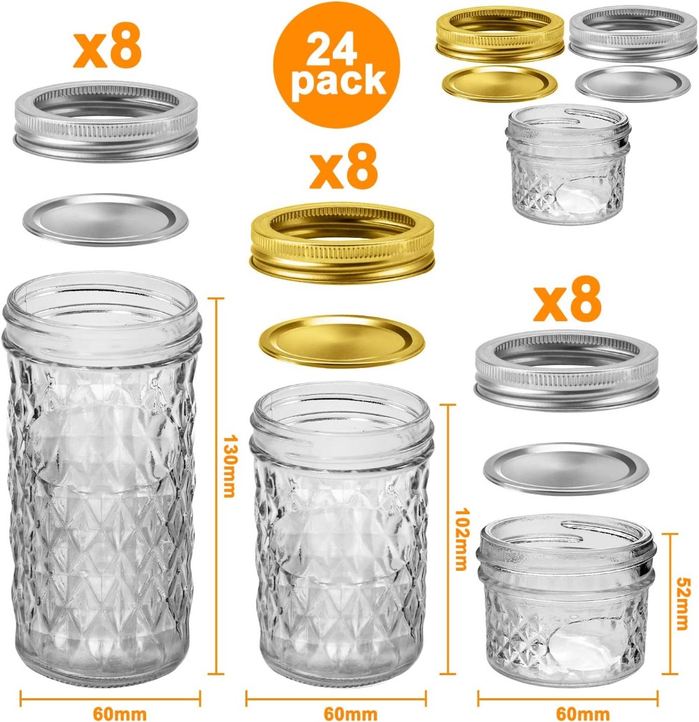 24 Pack Mason Jars with Lids - - Mason Jar 8Oz 评论和价格