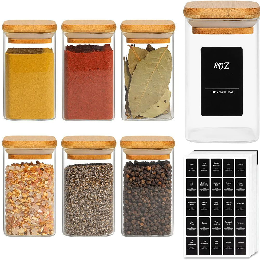Glass Spice Jars with Bamboo L - Mason Jar 8Oz 评论和价格