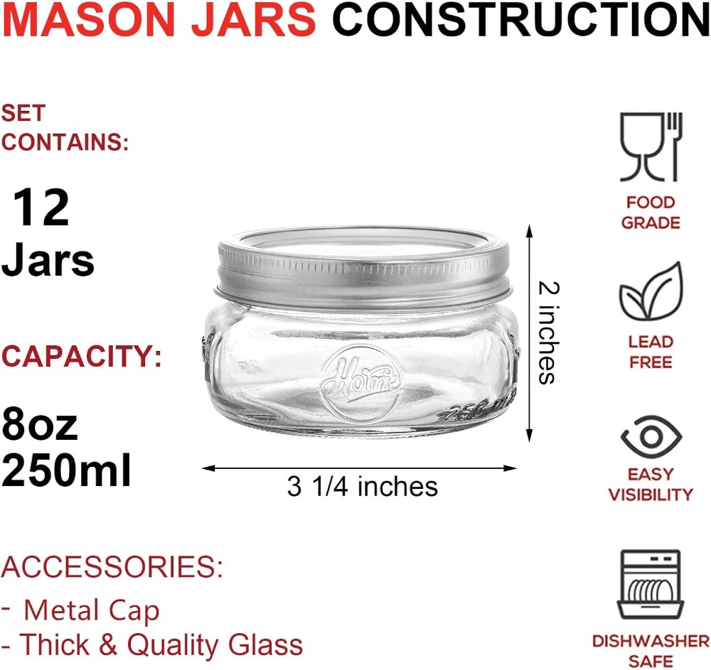 12-Pack 8oz Wide Mouth Glass M - Mason Jar 8Oz 评论和价格
