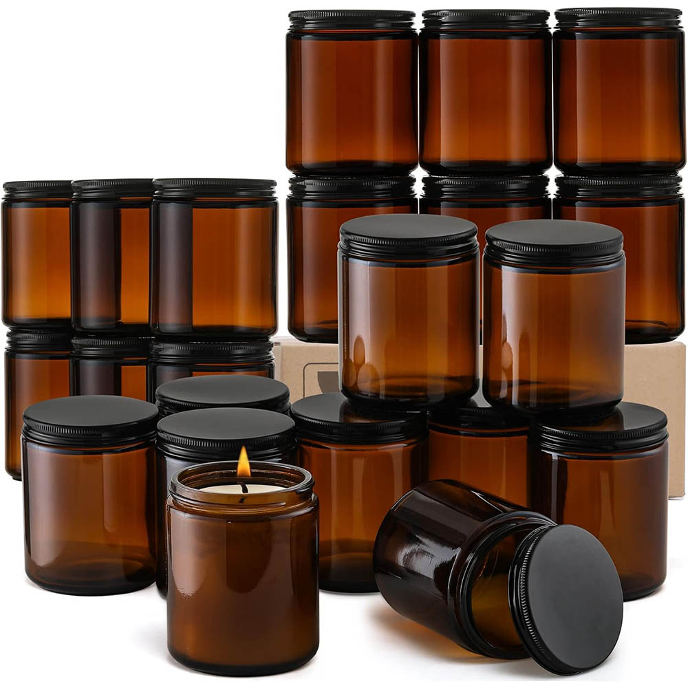 8oz Amber Glass Jars with Blac - Mason Jar 8Oz 评论和价格