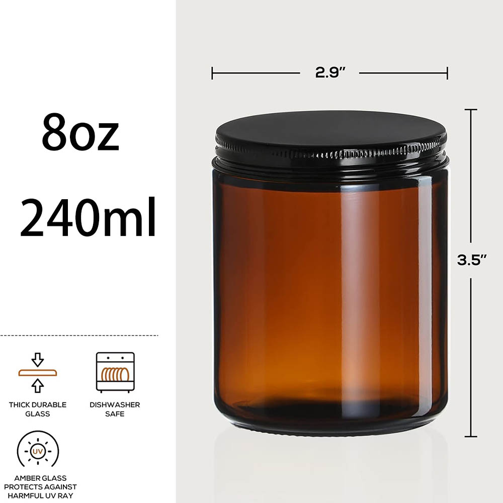 8oz Amber Glass Jars with Blac - Mason Jar 8Oz 评论和价格