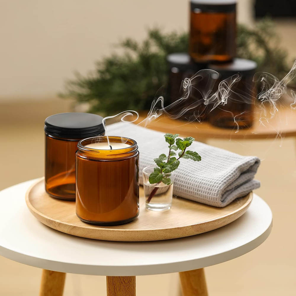 8oz Amber Glass Jars with Blac - Mason Jar 8Oz 评论和价格