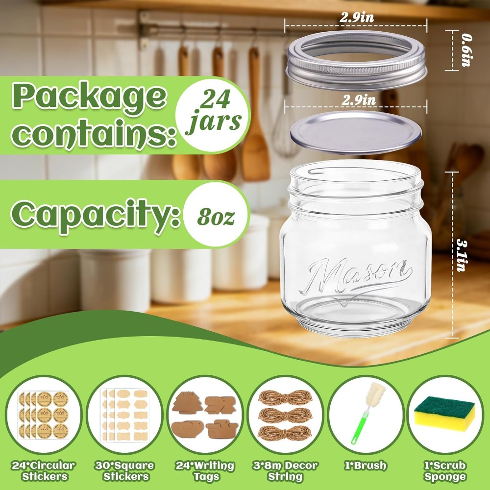 8 oz Mason Jars with Lids, 24  - Mason Jar 8Oz 评论和价格