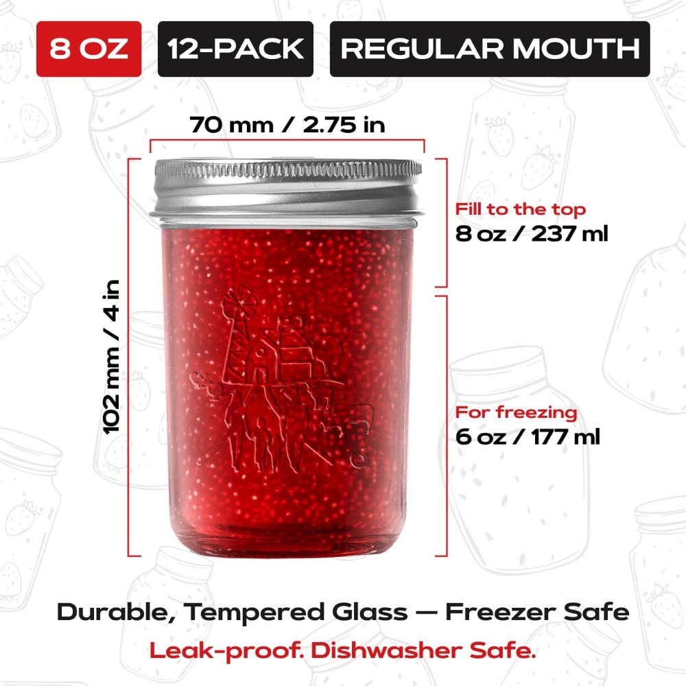 Premium 8oz Mason Jars with Li - Mason Jar 8Oz 评论和价格